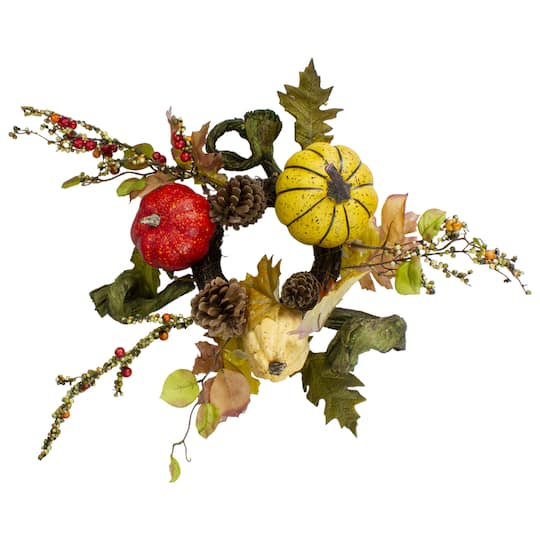 13'' Unlit Pumpkin Berries Foliage and Pine Cone Fall Harvest Wreath